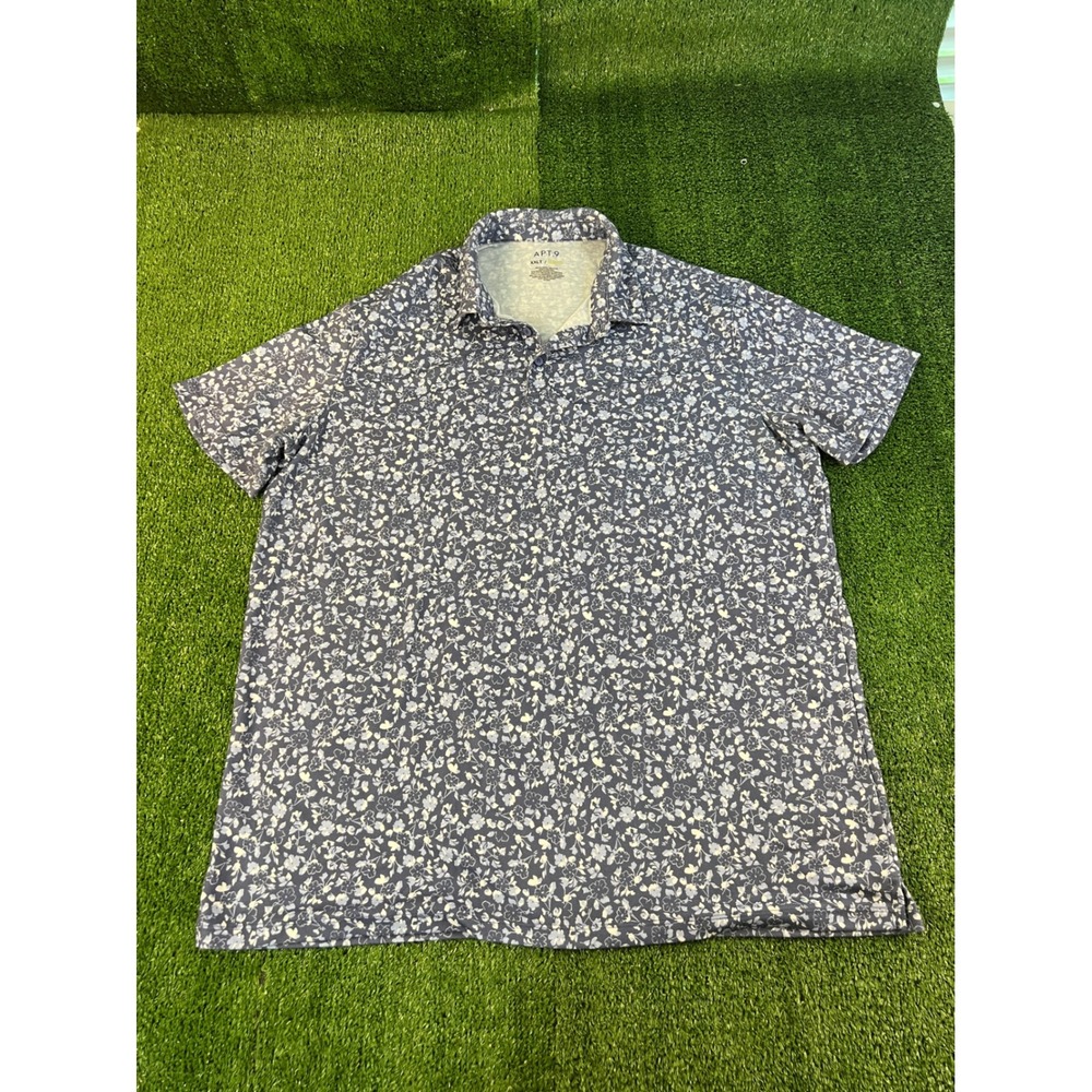 Apt 9 Mens XXLT Premier Flex Floral Polo Shirt Blue White Short Sleeve Tall